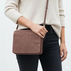 H&M Brown Mauve Suede Fabric Magnetic Flap Crossbody Handbag